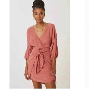 Anthropologie Puff Sleeve Wrap Mini Dress - Size 4 - Pink